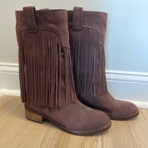 Lucky Brand Caleb Suede Fringe Boots - Size 9.5